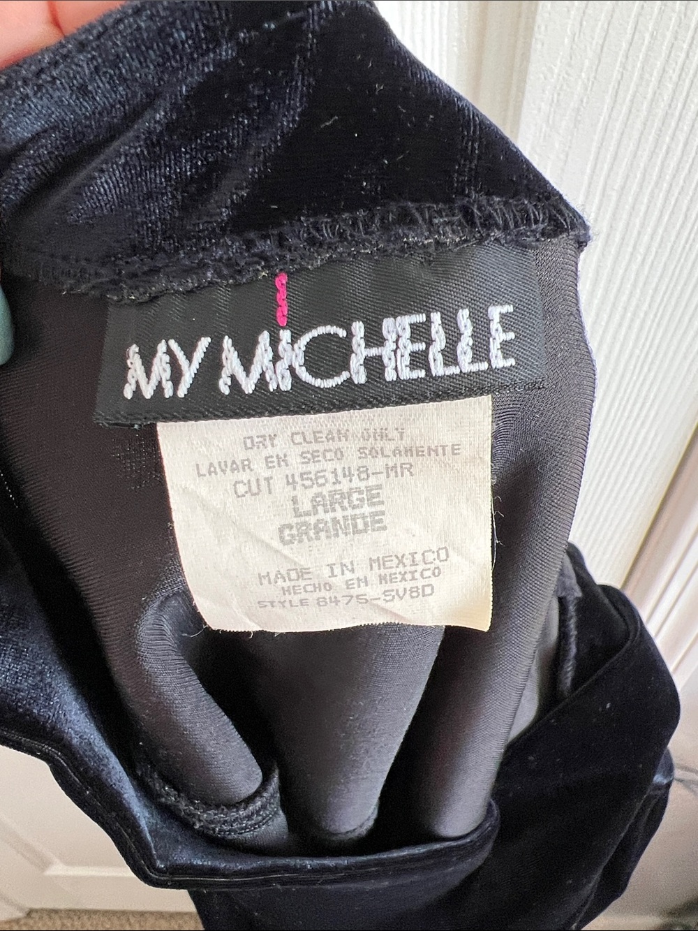 Vintage black velvet mock neck midi dress short sleeve size Large My Michelle - Picture 7 of 8